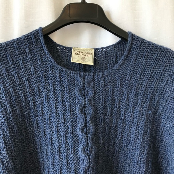 Connemara Knitwear 100% Pure New Wool Merino Cropped Poncho Made in Ireland Blue - Picture 3 of 13